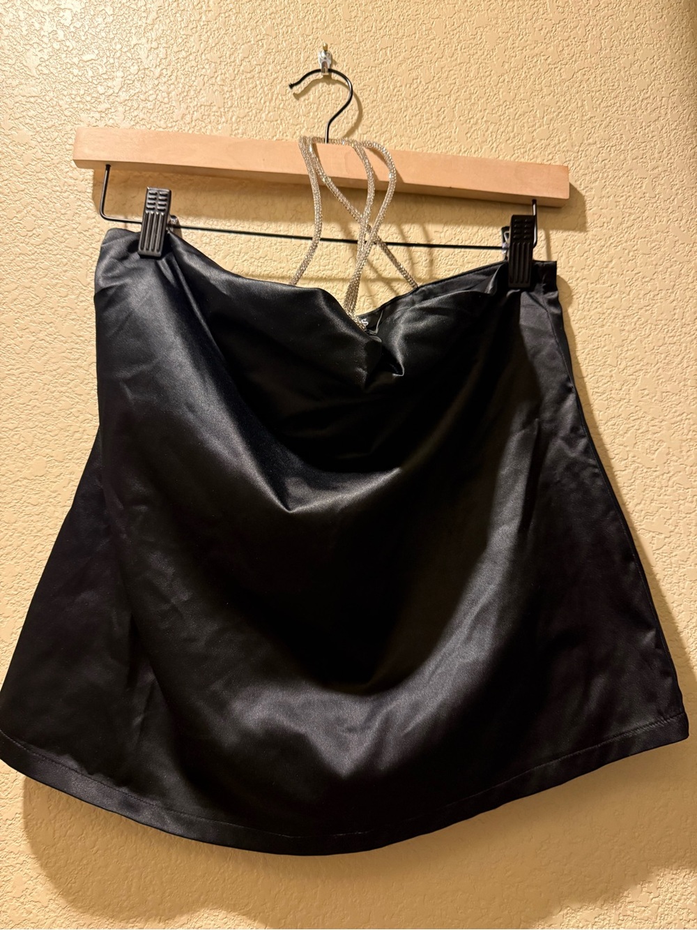 Black Satin A-Line Mini Skirt
